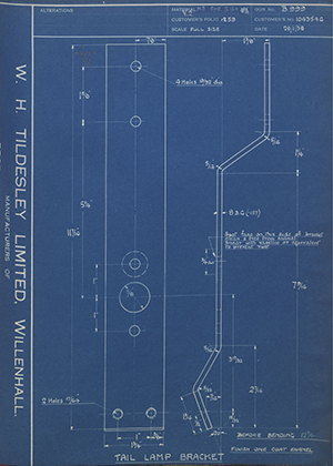 Vauxhall Motors LTD 1043546 Tail Lamp Bracket WH Tildesley Forging Technical Drawing