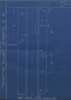 Vauxhall Motors LTD 104364RH Body Front Guide Angle - RH WH Tildesley Forging Technical Drawing