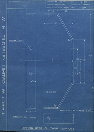 Vauxhall Motors LTD 1044466 Tipping Gear Oil Tank Support WH Tildesley Forging Technical Drawing