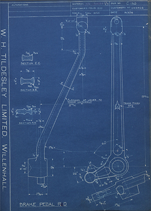 Vauxhall Motors LTD 1044966 Brake Pedal - RD WH Tildesley Forging Technical Drawing