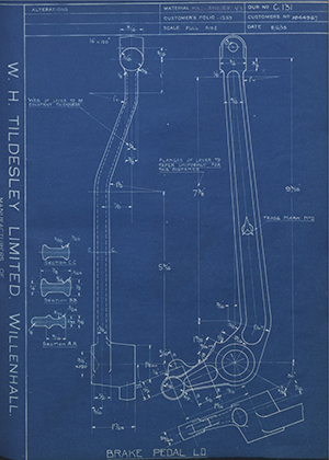 Vauxhall Motors LTD 1044967 Brake Pedal - LD WH Tildesley Forging Technical Drawing