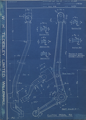 Vauxhall Motors LTD 1045188 Clutch Pedal - RD WH Tildesley Forging Technical Drawing