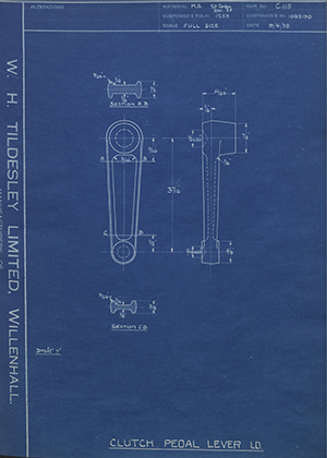 Vauxhall Motors LTD 1045190 Clutch Pedal Lever - LD WH Tildesley Forging Technical Drawing