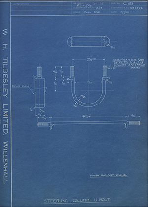 Vauxhall Motors LTD 1046906 Steering Column U-Bolt WH Tildesley Forging Technical Drawing