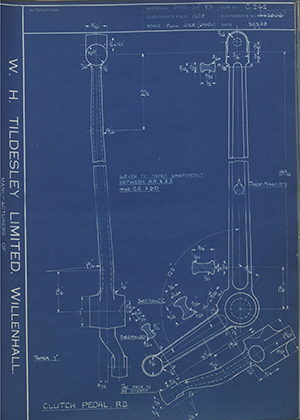 Vauxhall Motors LTD 1047906 / 7077217 Clutch Pedal - RD WH Tildesley Forging Technical Drawing