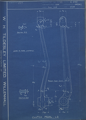 Vauxhall Motors LTD 1047907 Clutch Pedal - LD WH Tildesley Forging Technical Drawing