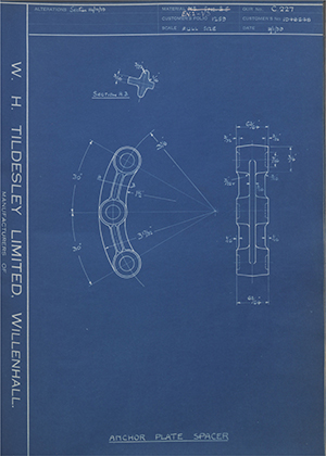 Vauxhall Motors LTD 1048648 Anchor Plate Spacer WH Tildesley Forging Technical Drawing