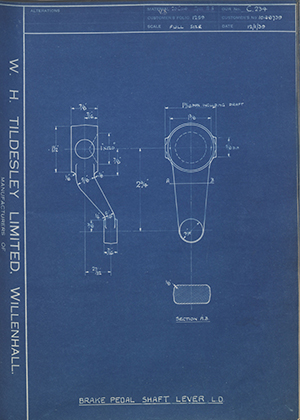 Vauxhall Motors LTD 1048739 Brake Pedal Shaft Lever - LD WH Tildesley Forging Technical Drawing