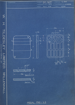 Vauxhall Motors LTD 1049553 Pedal Pad - LD WH Tildesley Forging Technical Drawing