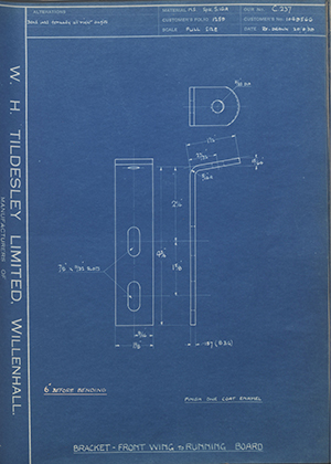 Vauxhall Motors LTD 1049566 Bracket - Front Wing to Running Board WH Tildesley Forging Technical Drawing