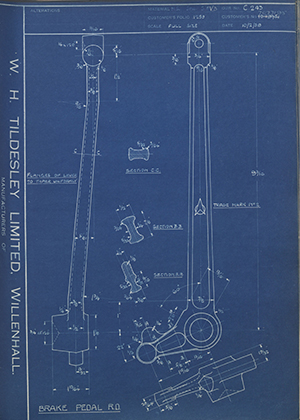 Vauxhall Motors LTD 1049751 / 7077195 Brake Pedal - RD WH Tildesley Forging Technical Drawing