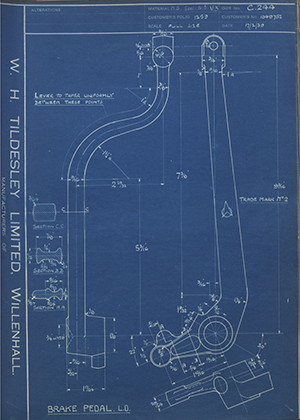 Vauxhall Motors LTD 1049752 Brake Pedal - LD WH Tildesley Forging Technical Drawing