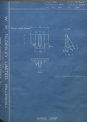 Vauxhall Motors LTD 148900 Hinge Stop WH Tildesley Forging Technical Drawing