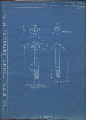 Vauxhall Motors LTD 346015 Rim Bolt WH Tildesley Forging Technical Drawing