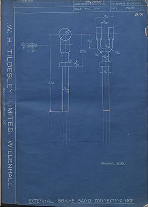 Vauxhall Motors LTD 355922 External Brake Band Connecting Rod WH Tildesley Forging Technical Drawing