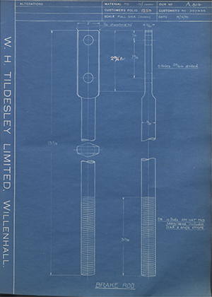 Vauxhall Motors LTD 357435 Brake Rod WH Tildesley Forging Technical Drawing