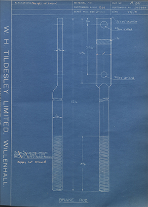 Vauxhall Motors LTD 357664 Brake Rod WH Tildesley Forging Technical Drawing