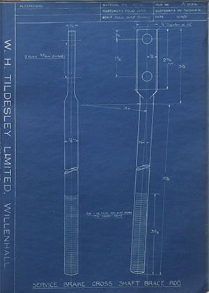 Vauxhall Motors LTD 365063 Service Brake Cross Shaft Brace Rod WH Tildesley Forging Technical Drawing