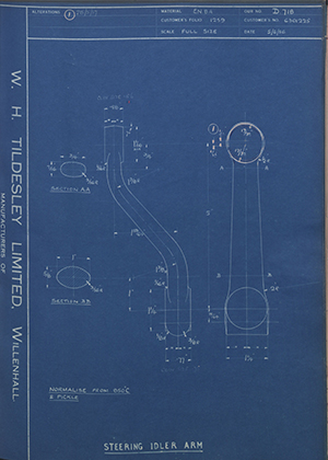 Vauxhall Motors LTD 6301225 Steering Idler Arm WH Tildesley Forging Technical Drawing