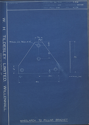 Vauxhall Motors LTD 7050165 Wheelarch to Pillar Bracket WH Tildesley Forging Technical Drawing