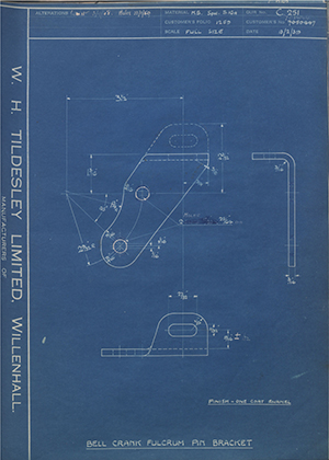 Vauxhall Motors LTD 7050447 / 708444 Bell Crank Fullcrum Pin Bracket WH Tildesley Forging Technical Drawing