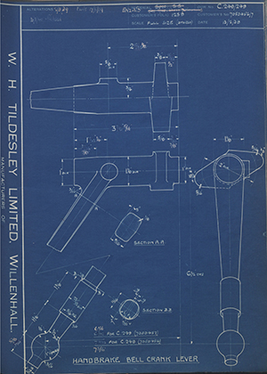 Vauxhall Motors LTD 7050456/7 Handbrake Bell Crank Lever WH Tildesley Forging Technical Drawing