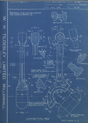 Vauxhall Motors LTD 7050844 Connecting Rod WH Tildesley Forging Technical Drawing