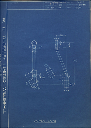 Vauxhall Motors LTD 7051333 Control Lever WH Tildesley Forging Technical Drawing