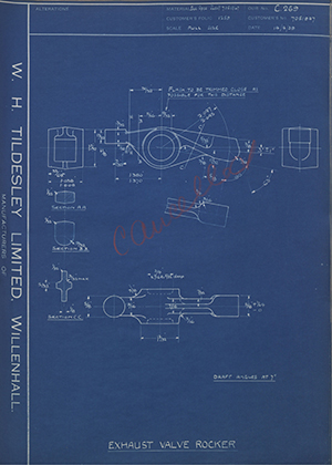 Vauxhall Motors LTD 7051947 Exhaust Valve Rocker WH Tildesley Forging Technical Drawing