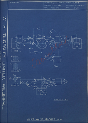 Vauxhall Motors LTD 7051955 Inlet Valve Rocker - LH WH Tildesley Forging Technical Drawing