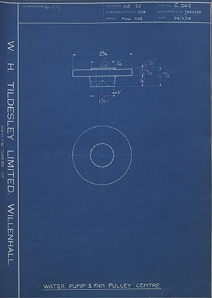 Vauxhall Motors LTD 7052755 Water Pump & Fan Pulley Centre WH Tildesley Forging Technical Drawing