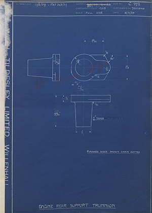 Vauxhall Motors LTD 7052949 Engine Rear Support Trunnion WH Tildesley Forging Technical Drawing