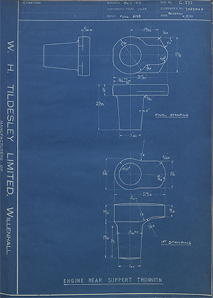 Vauxhall Motors LTD 7052949 Engine Rear Support Trunnion WH Tildesley Forging Technical Drawing