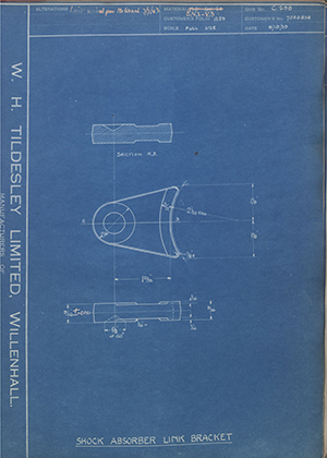 Vauxhall Motors LTD 7056838 Shock Absorber Link Bracket WH Tildesley Forging Technical Drawing