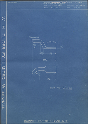 Vauxhall Motors LTD 7061801 Bonnet Fastener Hook Bracket WH Tildesley Forging Technical Drawing