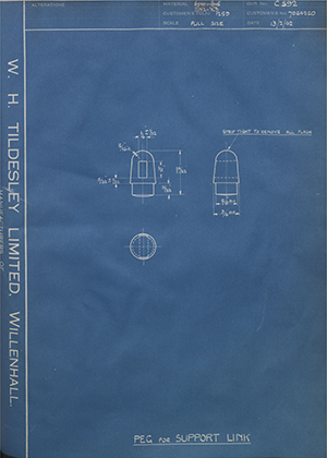 Vauxhall Motors LTD 7064260 Peg for Support Link WH Tildesley Forging Technical Drawing