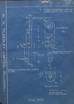 Vauxhall Motors LTD 7064526 - A / 7064527 - B Hinge Pivot WH Tildesley Forging Technical Drawing