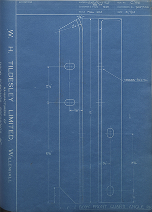 Vauxhall Motors LTD 7067346 Body Front Guard Angle - RH WH Tildesley Forging Technical Drawing