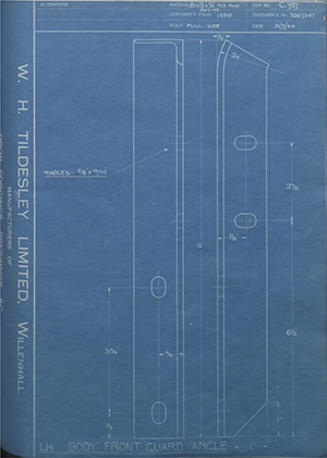 Vauxhall Motors LTD 7067347 Body Front Guard Angle WH Tildesley Forging Technical Drawing