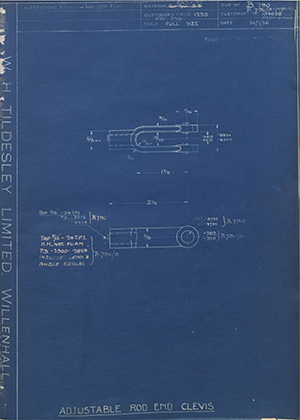 Vauxhall Motors LTD 7076050 / 104038 / 97013-S Adjustable Rod End Clevis WH Tildesley Forging Technical Drawing