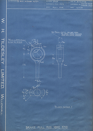 Vauxhall Motors LTD 7076051 - A / 7076052 - B Brake Pull Rod Yoke End WH Tildesley Forging Technical Drawing