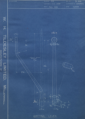 Vauxhall Motors LTD 7079517 Control Lever WH Tildesley Forging Technical Drawing