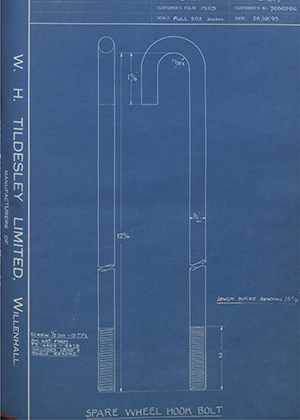 Vauxhall Motors LTD 7080986 Spare Wheel Hook Bolt WH Tildesley Forging Technical Drawing