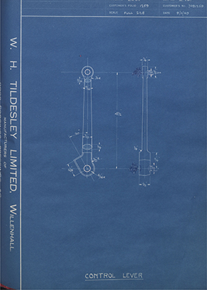 Vauxhall Motors LTD 7081259 Control Lever WH Tildesley Forging Technical Drawing