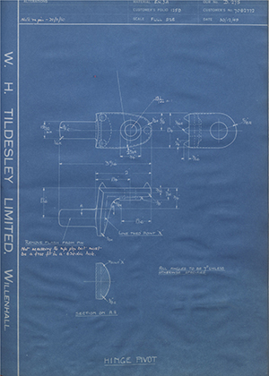 Vauxhall Motors LTD 7082772 Hinge Pivot WH Tildesley Forging Technical Drawing