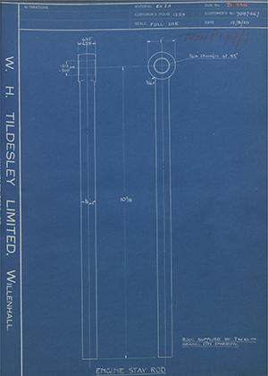 Vauxhall Motors LTD 7087467 Engine Stay Rod WH Tildesley Forging Technical Drawing