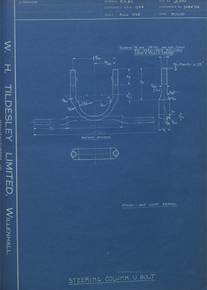 Vauxhall Motors LTD 7088738 Steering Column U Bolt WH Tildesley Forging Technical Drawing