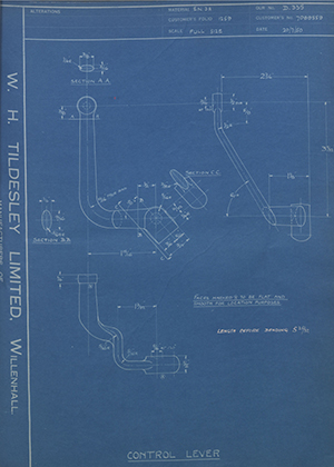 Vauxhall Motors LTD 7089559 Control Lever WH Tildesley Forging Technical Drawing