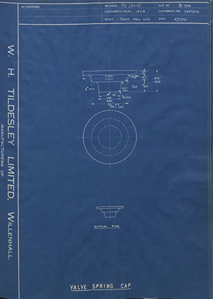 Vauxhall Motors LTD 7097513 Valve Spring Cap WH Tildesley Forging Technical Drawing