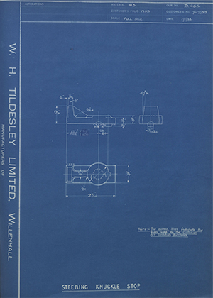 Vauxhall Motors LTD 7107759 Steering Knuckle Stop WH Tildesley Forging Technical Drawing